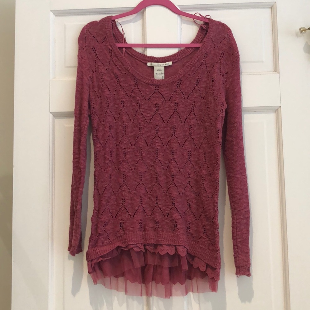 American Rag Light-Weight Pink Sweater with Tulle